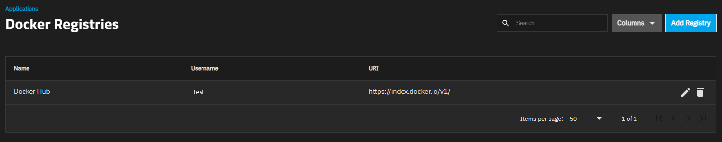 Docker Registries Screen Docker Registries Screen
