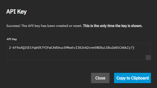 API Key Success Dialog API Key Success Dialog