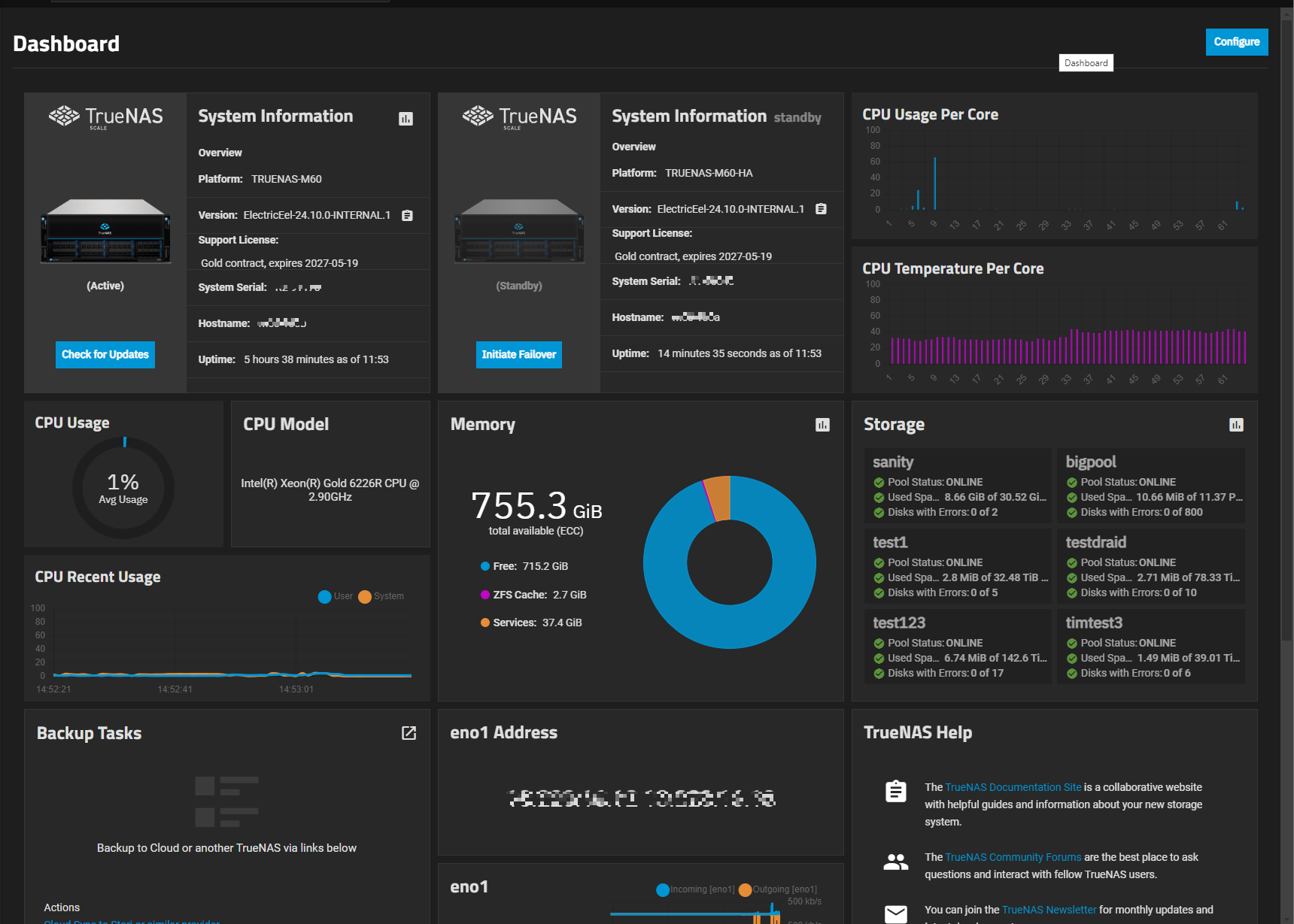 TrueNAS HA System Dashboard TrueNAS HA System Dashboard