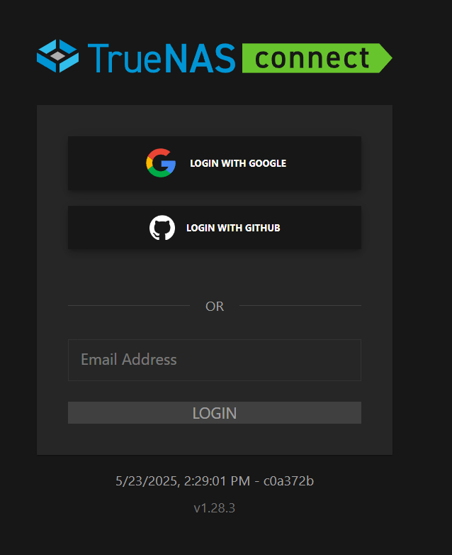 TrueNAS Connect Login Screen TrueNAS Connect Login Screen