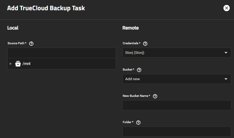 TrueCloud Add New Bucket Settings TrueCloud Add New Bucket Settings
