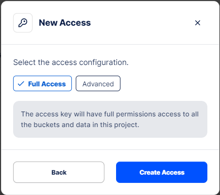 Storj Access Permissions Window. Storj Access Permissions Window.