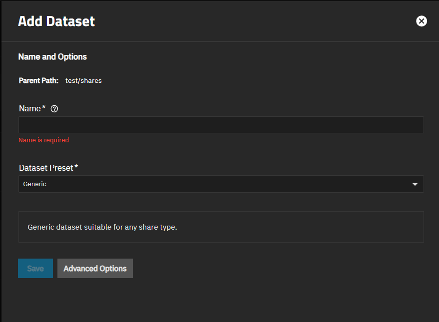 Add Dataset Basic Options Add Dataset Basic Options