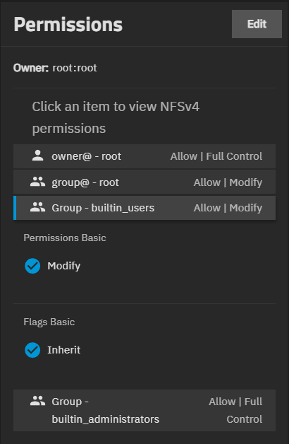 Permissions Widget NFSv4 Selectable Options Permissions Widget NFSv4 Selectable Options