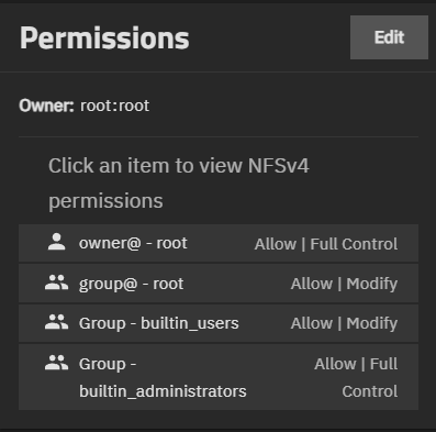Permissions Widget NFSv4 ACL Permissions Widget NFSv4 ACL
