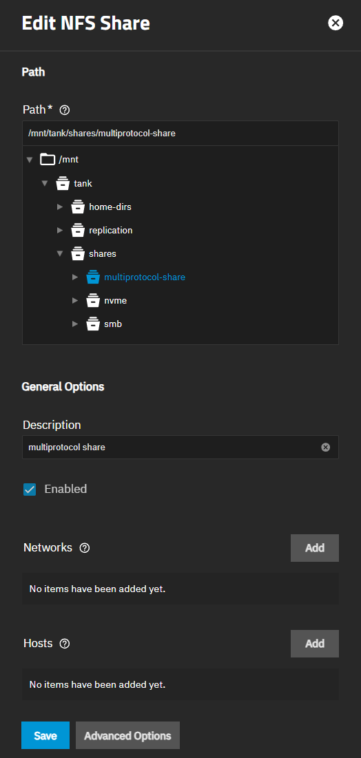 Edit NFS Multi-Protocol Share Edit NFS Multi-Protocol Share