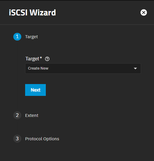 iSCSI Wizard Target Screen iSCSI Wizard Target Screen