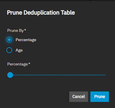 Prune Deduplication Table - Percentage Prune Deduplication Table - Percentage
