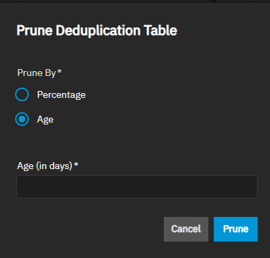Prune Deduplication Table - Age Prune Deduplication Table - Age