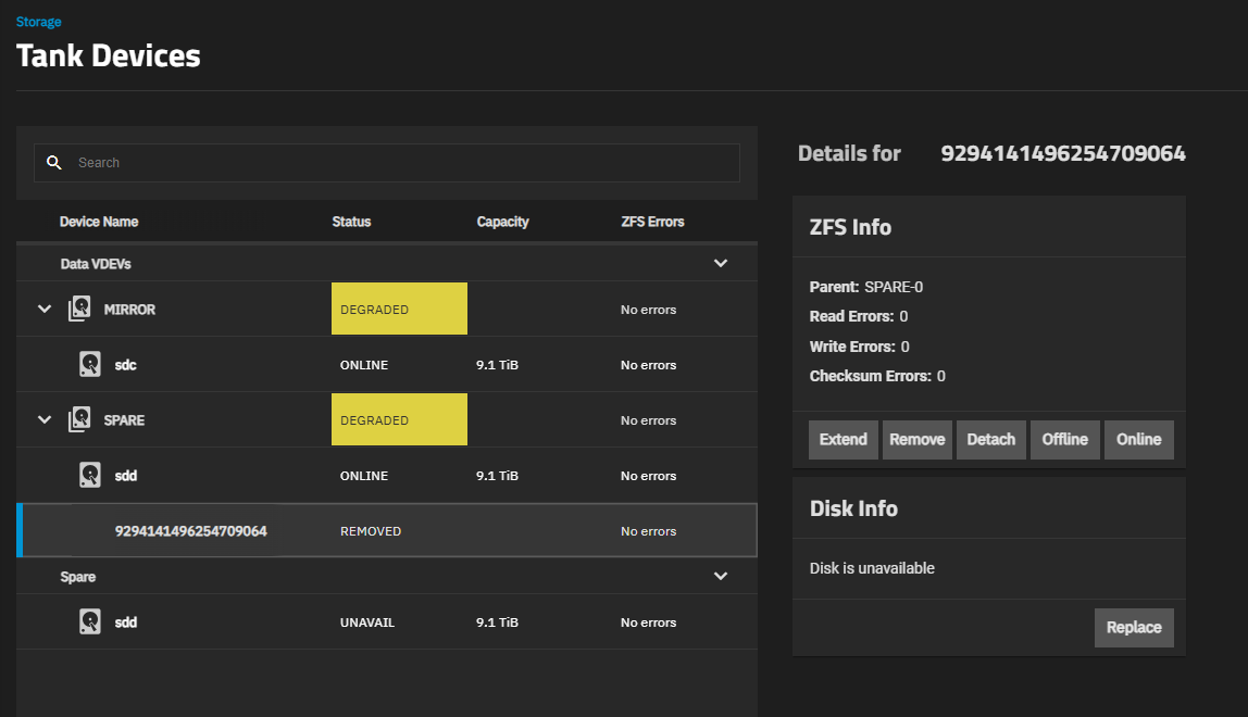 Devices Disk Failed - Hot Spare Active Devices Disk Failed - Hot Spare Active