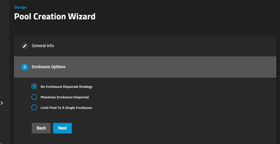 Pool Creation Wizard Enclosure Options Pool Creation Wizard Enclosure Options