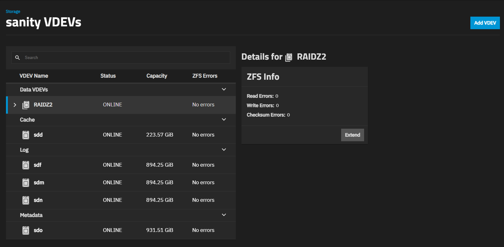 Devices RAIDZ2 VDEV Expanded Devices RAIDZ2 VDEV Expanded