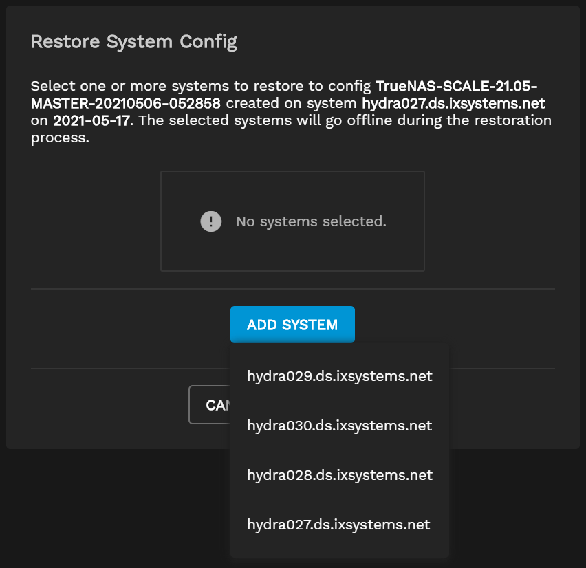 RestoreDatabaseSelectSystem RestoreDatabaseSelectSystem