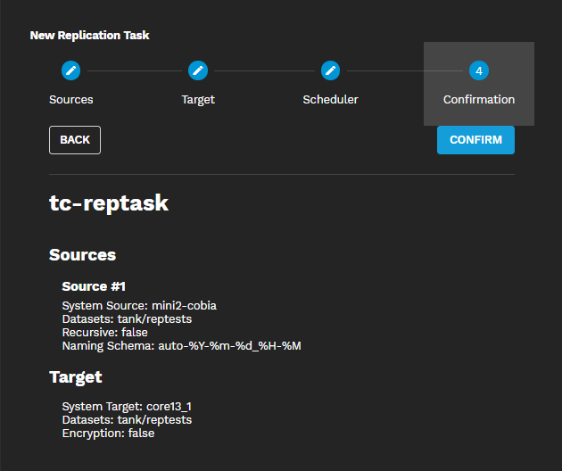 New Replication Task Confirmation NewReplicationTaskConfirmScreen